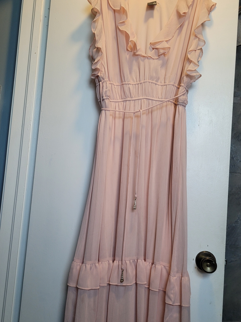 Women's Ruffle-Trim Pink Maxi Dress